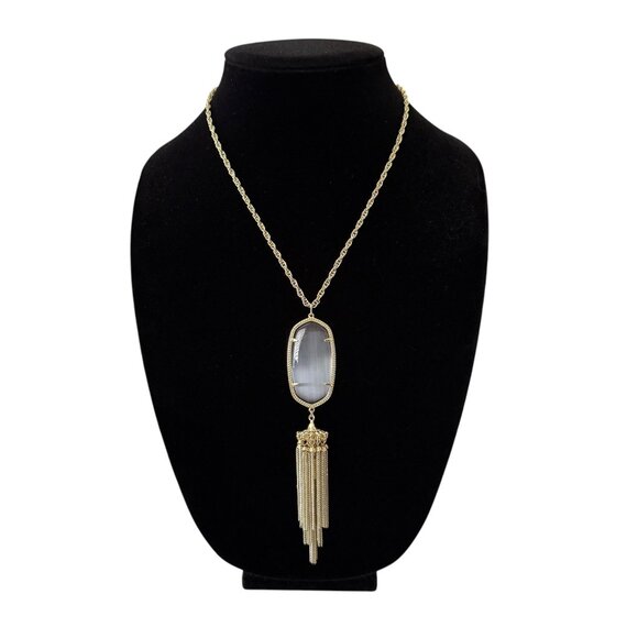 Kendra Scott Jewelry - Kendra Scott Rayne Necklace 14k Gold Plated Brass Slate Cats Eye Pendant Tassel